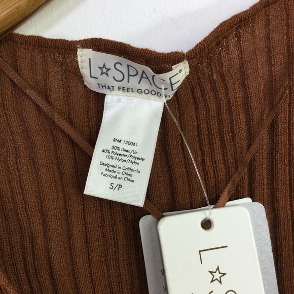 L*Space Wailea Linen Blend Long Sleeve Cover-Up Dress Coffee Size Small NWT - Picture 8 of 12